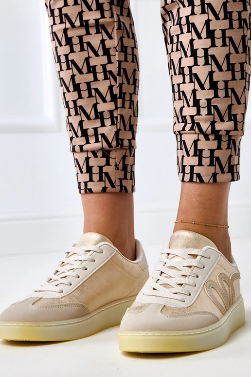 Beżowe sneakersy na platformie ze... Beżowe sneakersy na platformie ze...