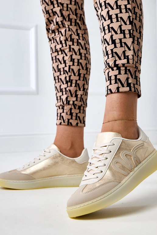 Beżowe sneakersy na platformie ze... Beżowe sneakersy na platformie ze...