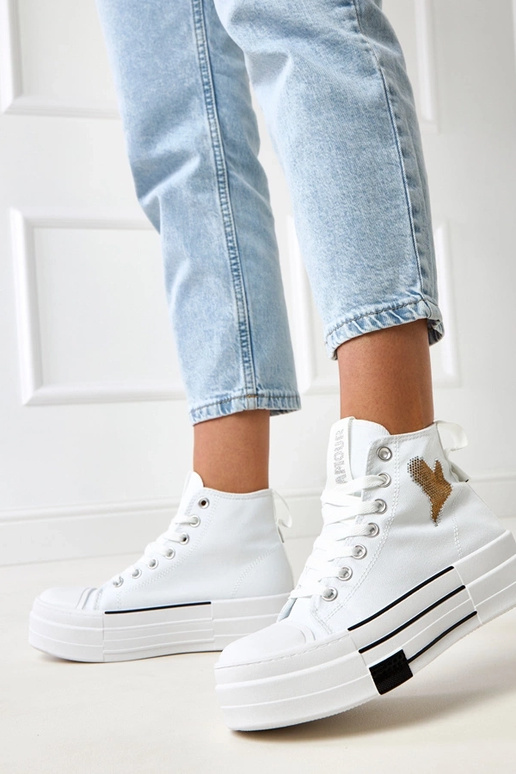 Białe wysokie trampki na platformie z...