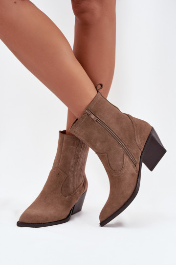 Suede Cowboy Ankle Boots Women's Heeled Insulated Khaki Dylira 2