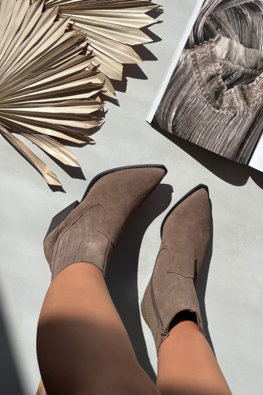 Suede Cowboy Ankle Boots Women's Heeled Insulated Khaki Dylira