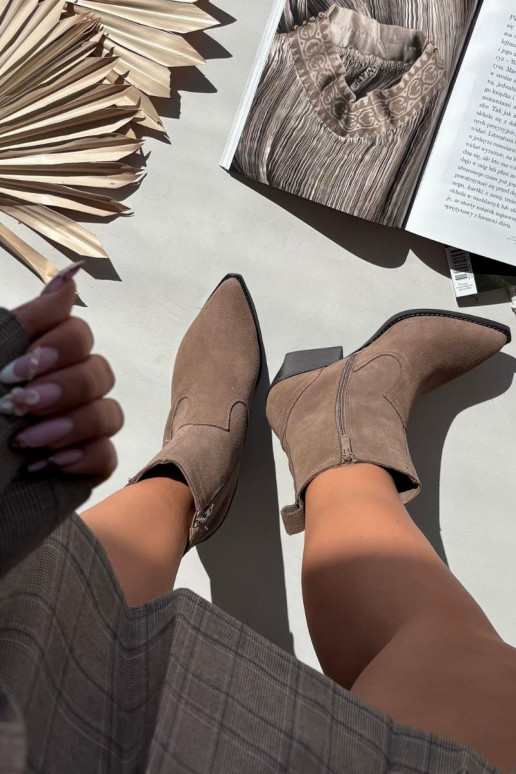 Zamszowe Botki Kowbojki Damskie Na Słupku Ocieplane Khaki Dylira