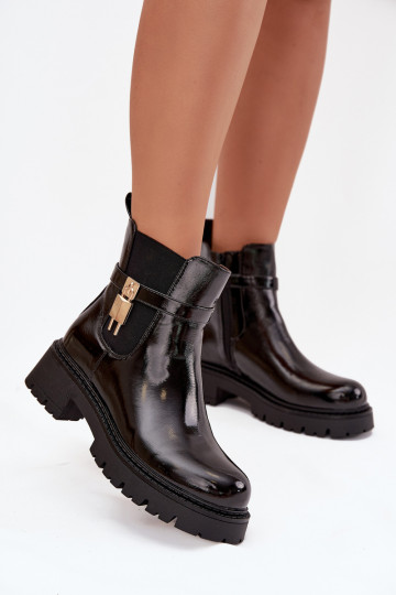 Patent leather ankle boots with lining with gold detail black Talyra 2