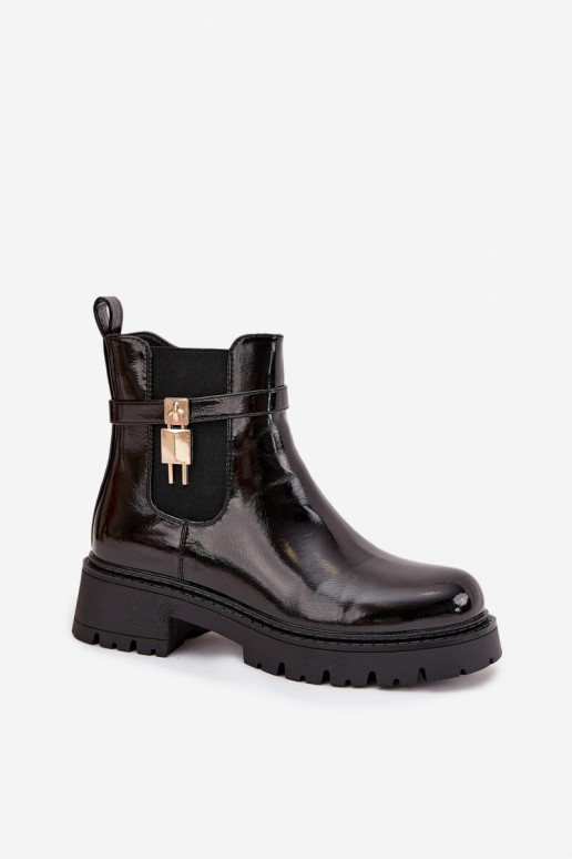 Patent leather ankle boots with lining with gold detail black Talyra