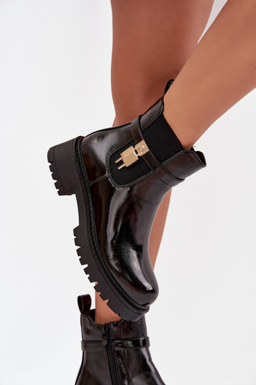 Patent leather ankle boots with lining with gold detail black Talyra
