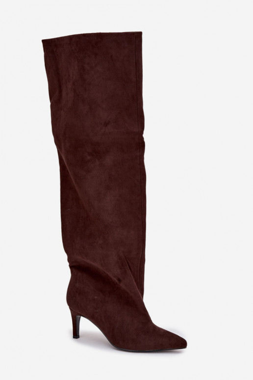 Women's High Heel Ankle Boots Slip-On Chocolate Mavilla Women's High Heel Ankle Boots Slip-On Chocolate Mavilla