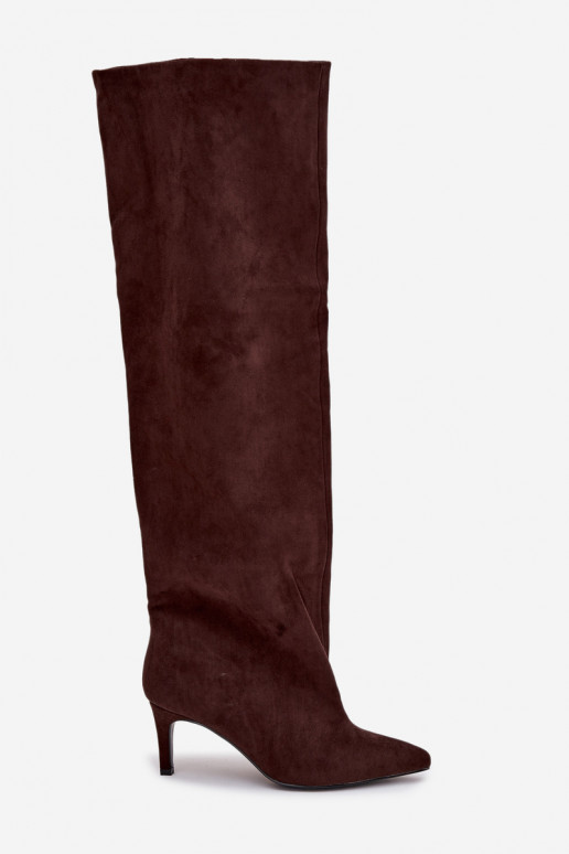 Women's High Heel Ankle Boots Slip-On Chocolate Mavilla Women's High Heel Ankle Boots Slip-On Chocolate Mavilla