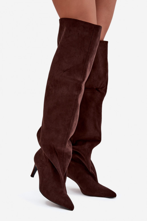 Women's High Heel Ankle Boots Slip-On Chocolate Mavilla Women's High Heel Ankle Boots Slip-On Chocolate Mavilla