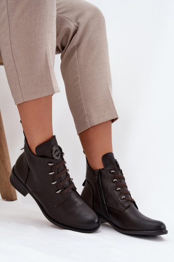 Low Insulated Ankle Boots With Zipper And Decoration Brown Nevalia