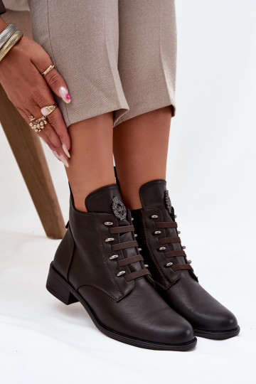 Low Insulated Ankle Boots With Zipper And Decoration Brown Nevalia 2