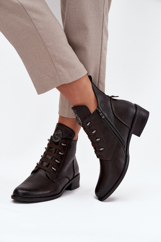 Niskie Botki Ocieplane Na ZamekwithOzdobą Brązowe Nevalia