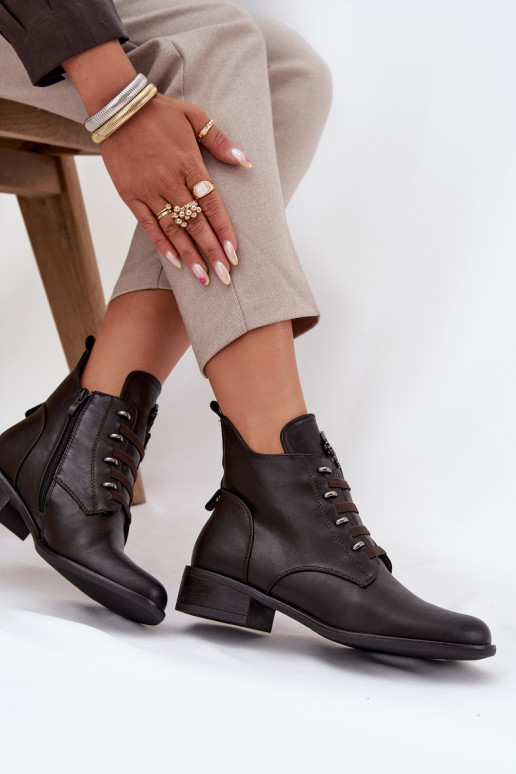 Niskie Botki Ocieplane Na ZamekwithOzdobą Brązowe Nevalia