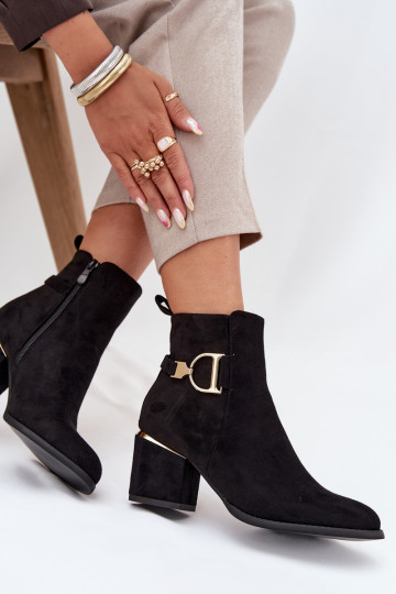 Insulated women's ankle boots with a heel with gold elements black Ambrine