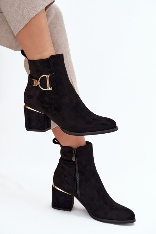 Insulated women's ankle boots with a heel with gold elements black Ambrine