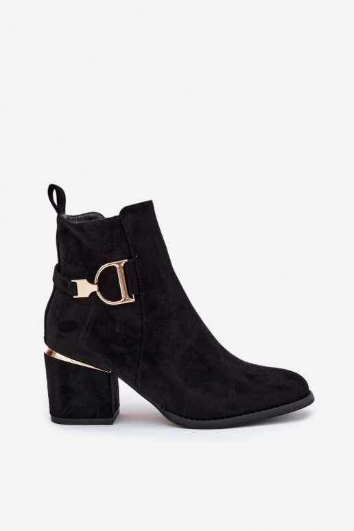 Insulated women's ankle boots with a heel with gold elements black Ambrine