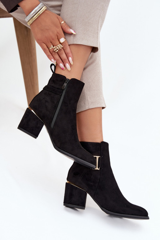 Insulated women's ankle boots with a heel with gold elements black Ambrine