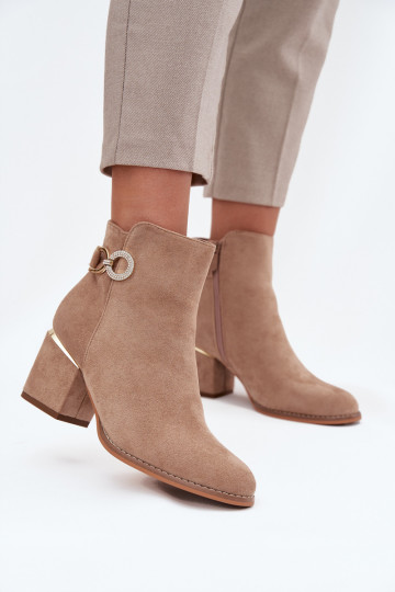 Insulated Women's Ankle Boots with Gold Details on Heel Beige Dorisse