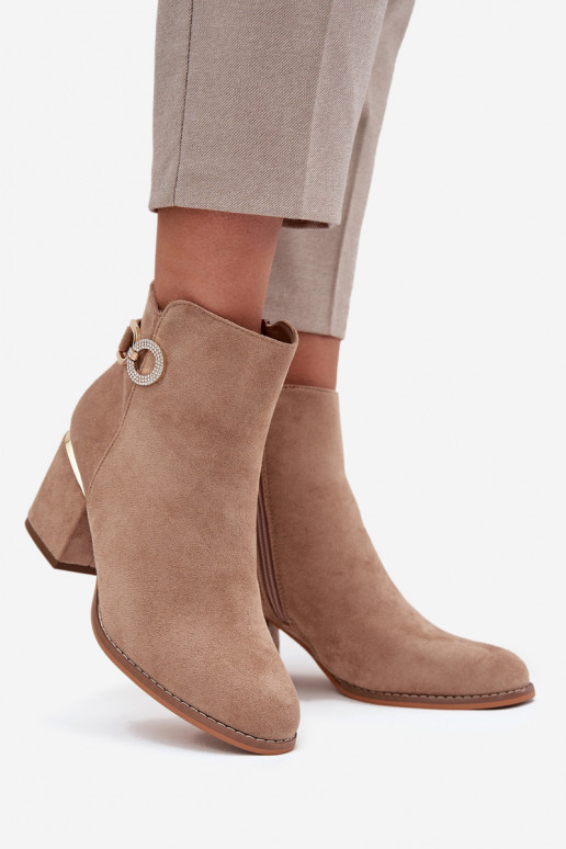 Insulated Women's Ankle Boots with Gold Details on Heel Beige Dorisse
