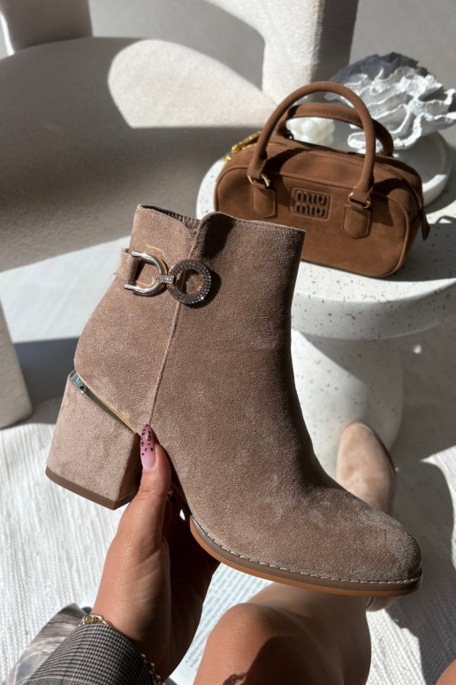 Insulated Women's Ankle Boots with Gold Details on Heel Beige Dorisse