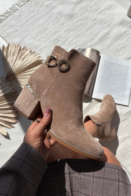 Insulated Women's Ankle Boots with Gold Details on Heel Beige Dorisse