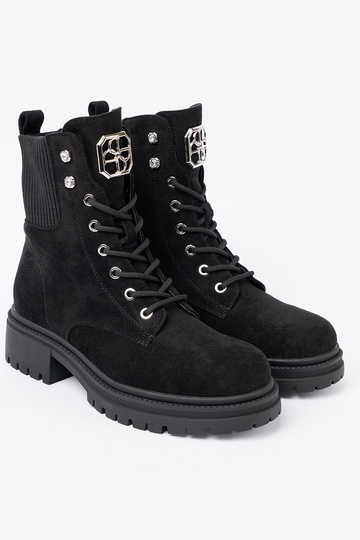 Elegant style black shoes z błyszczącymi kryształkami