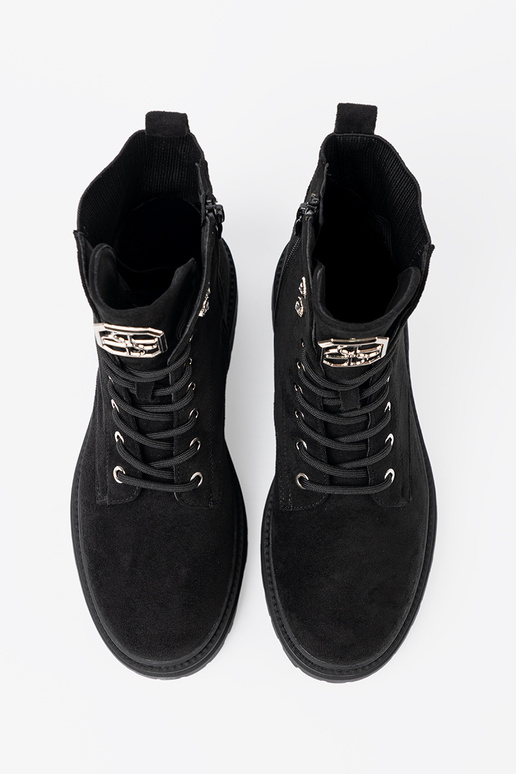 Elegant style black shoes z błyszczącymi kryształkami