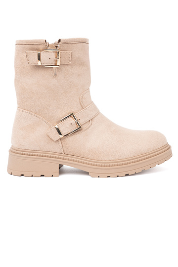 Stylish jsnobeige boots Inith decorative buckles 2