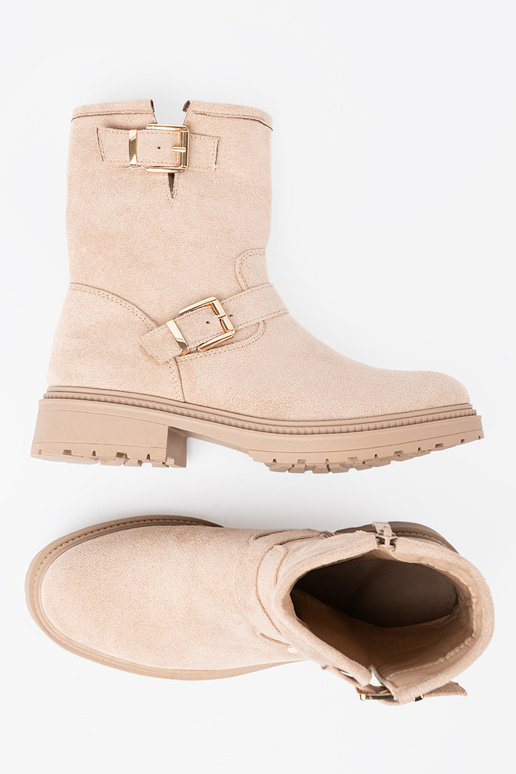 Stylish jsnobeige boots Inith decorative buckles