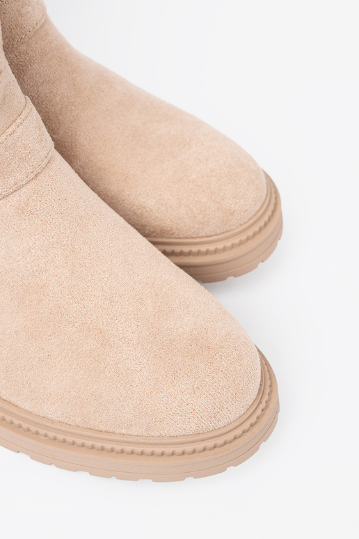 Stylish jsnobeige boots Inith decorative buckles