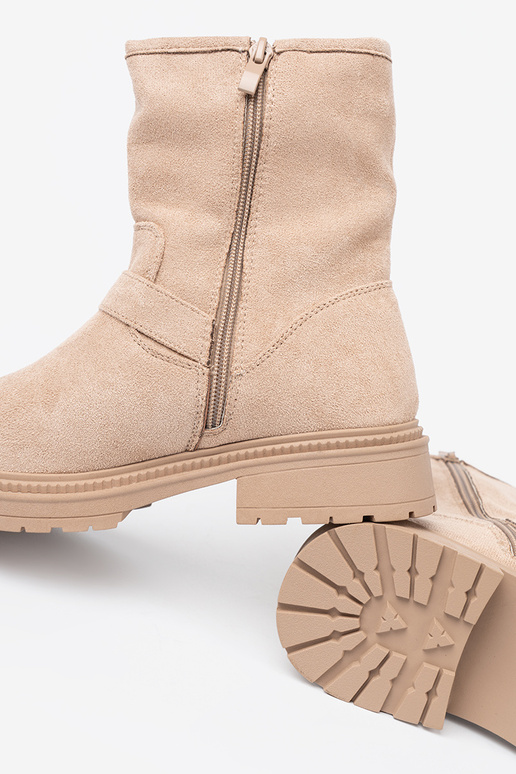 Stylish jsnobeige boots Inith decorative buckles