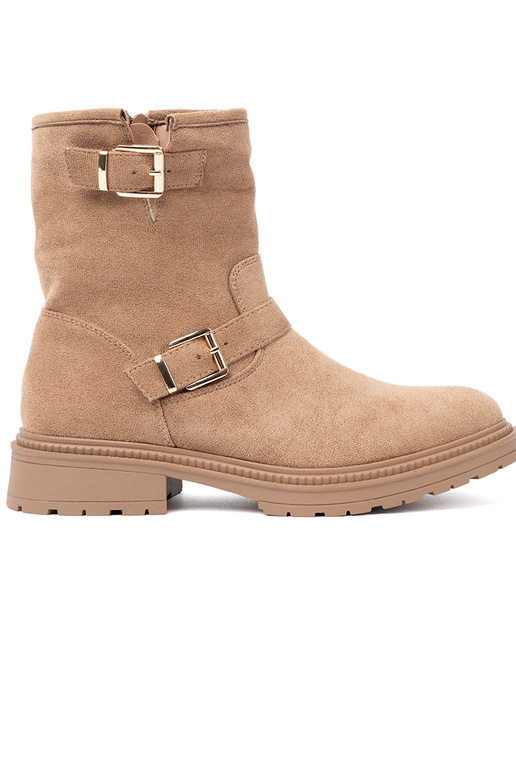 caramel colors boots z ozdobnymi goldenmi klamrami