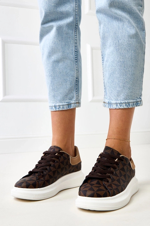 Brązowe sneakersy na platformie z... Brązowe sneakersy na platformie z...