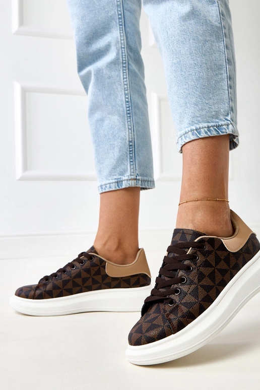 Brązowe sneakersy na platformie z... Brązowe sneakersy na platformie z...