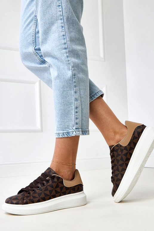 Brązowe sneakersy na platformie z... Brązowe sneakersy na platformie z...