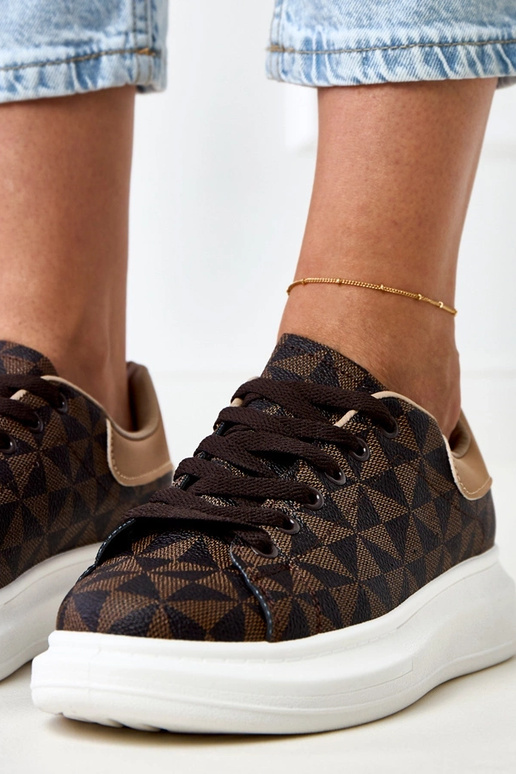 Brązowe sneakersy na platformie z... Brązowe sneakersy na platformie z...