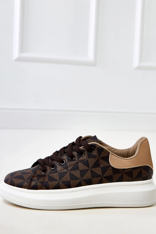 Brązowe sneakersy na platformie z... Brązowe sneakersy na platformie z...