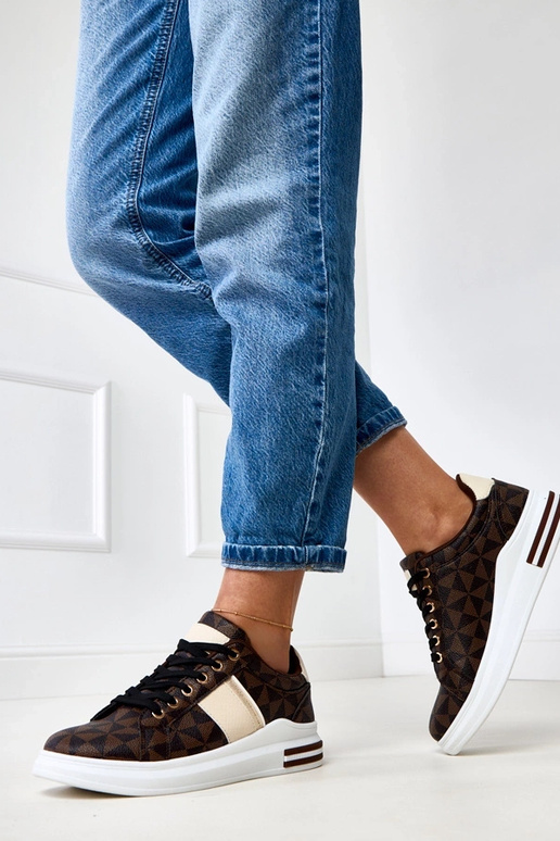 Brązowe sneakersy na platformie z... Brązowe sneakersy na platformie z...