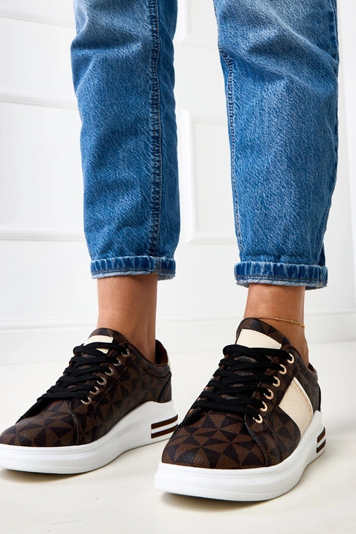 Brązowe sneakersy na platformie z... Brązowe sneakersy na platformie z...