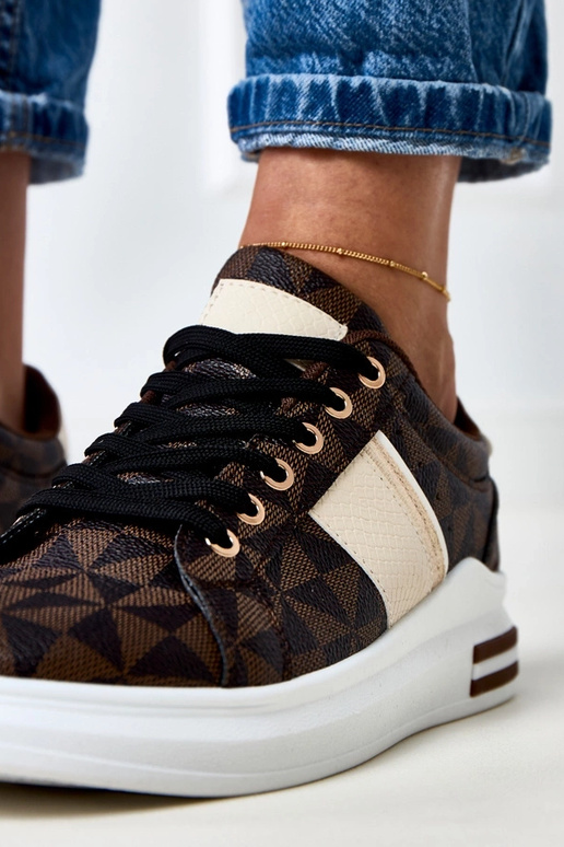 Brązowe sneakersy na platformie z... Brązowe sneakersy na platformie z...