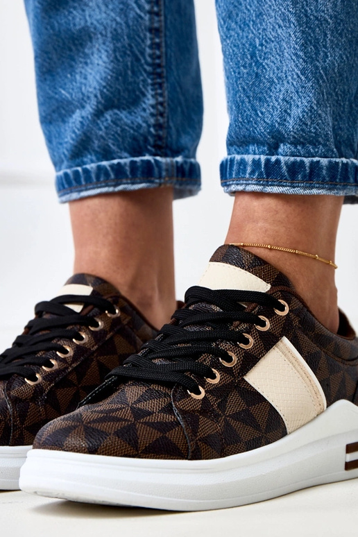 Brązowe sneakersy na platformie z... Brązowe sneakersy na platformie z...