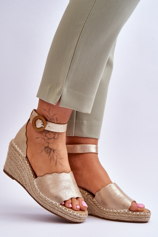 Leather Wedge Sandals Comfort Shoe Golden Verola Leather Wedge Sandals Comfort Shoe Golden Verola