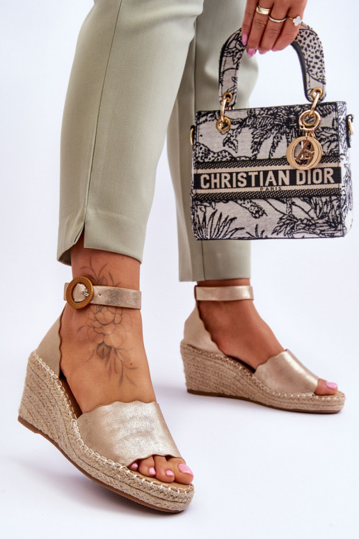 Leather Wedge Sandals Comfort Shoe Golden Verola Leather Wedge Sandals Comfort Shoe Golden Verola