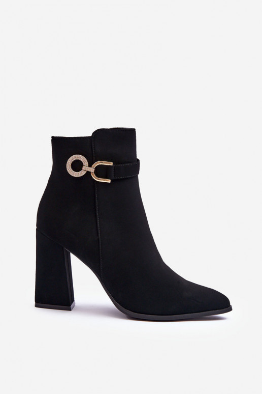 Leather Boots On Heel With Ornament Black Lymall Leather Boots On Heel With Ornament Black Lymall