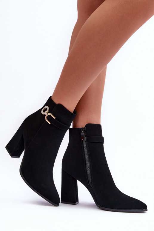 Leather Boots On Heel With Ornament Black Lymall Leather Boots On Heel With Ornament Black Lymall