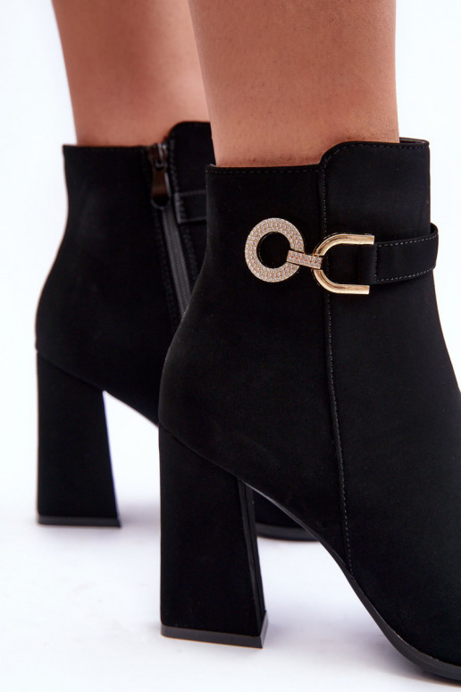 Leather Boots On Heel With Ornament Black Lymall Leather Boots On Heel With Ornament Black Lymall