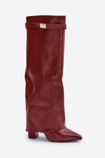 Women's Eco Leather Boots With Turned Shaft On Heel Burgundy Avamora 2