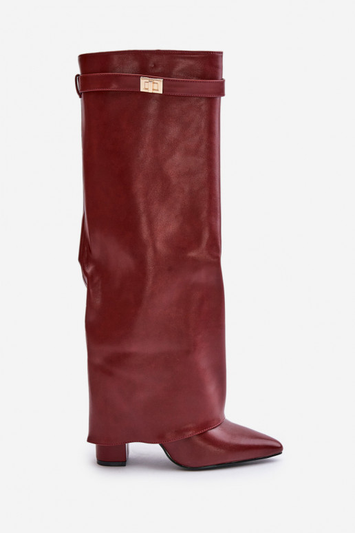 Women's Eco Leather Boots With Turned Shaft On Heel Burgundy Avamora