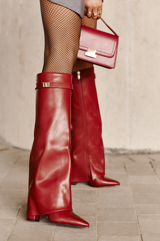 Women's Eco Leather Boots With Turned Shaft On Heel Burgundy Avamora