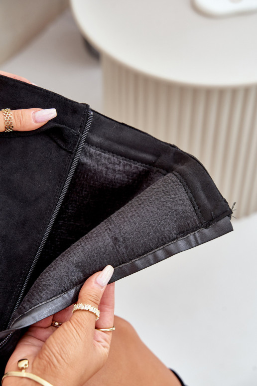 Kozaki Damskie Eko ZamszowewithWywiniętą Cholewką Na Słupku Czarne Bralise