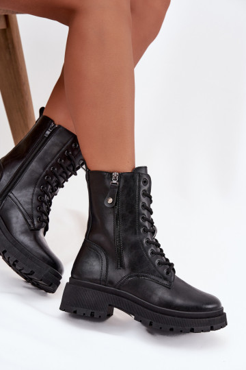 Women's Work Boots with Insulation with Double Zipper Black Perlina